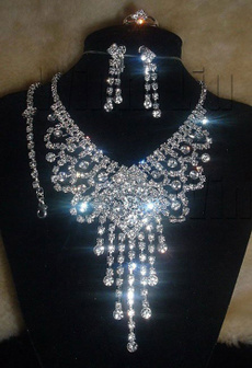 1Set/4Pcs Bridal Wedding Party Prom Jewelry Crystal Rhinestone Necklace Ring Earring Bracelet
