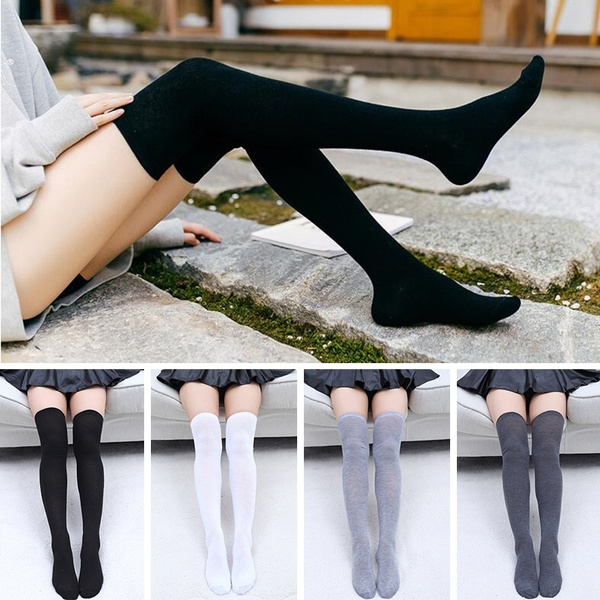 1 Pair Women Knitted Striped Over Knee Stockings Ladies Thigh High ...