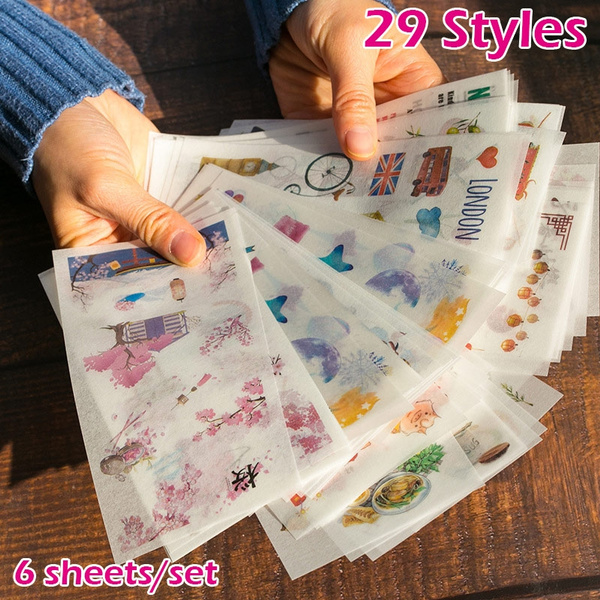 29 Styles Washi Stickers (6 Sheets/set) Bullet Journal Scrapbooking Sticker  Sheets Paper DIY Gift Wrapping Notebook Foods Flower Travel Patterns
