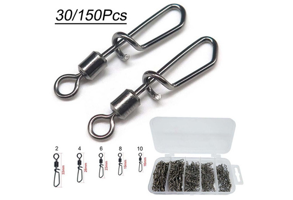 30/150pcs/lot Fishing Kit Rolling Swivel with T-Shape Snap Quick Clip Swivels  Snap Fishing Line Hook Connector