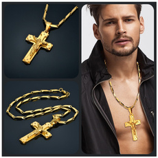 Steel, goldplated, 18k gold, crossnecklaceman