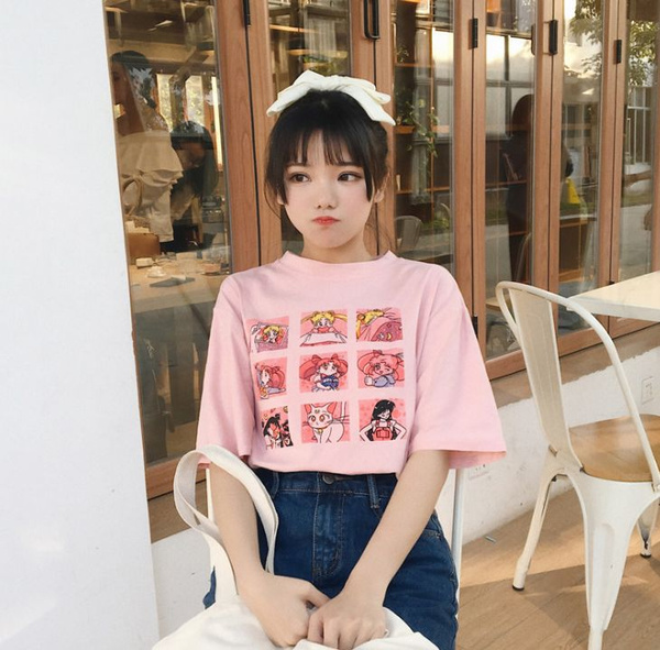 Kawaii T Shirt Summer Women Tops 2018 Harajuku Sweet Print Sailor