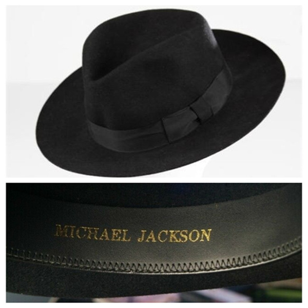 MJ Michael Jackson Black Collection Wool Fedora Hat Cap with Name