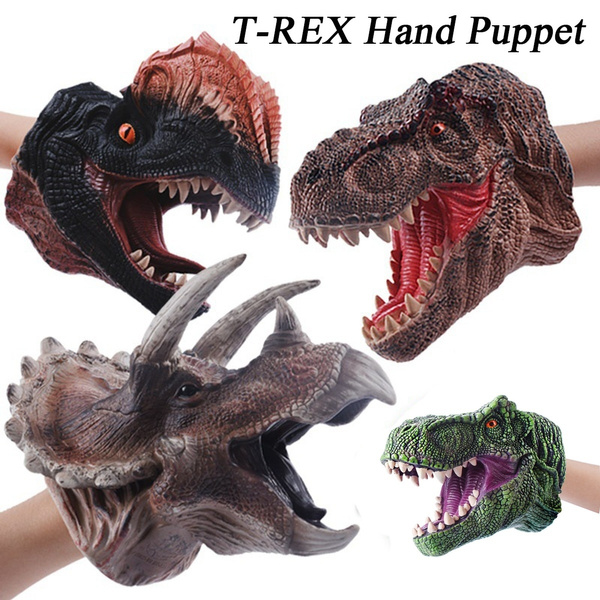 Simulation Dinosaur Glove Puppet Rubber Realistic Dino Raptor Head Kids Toys New 
