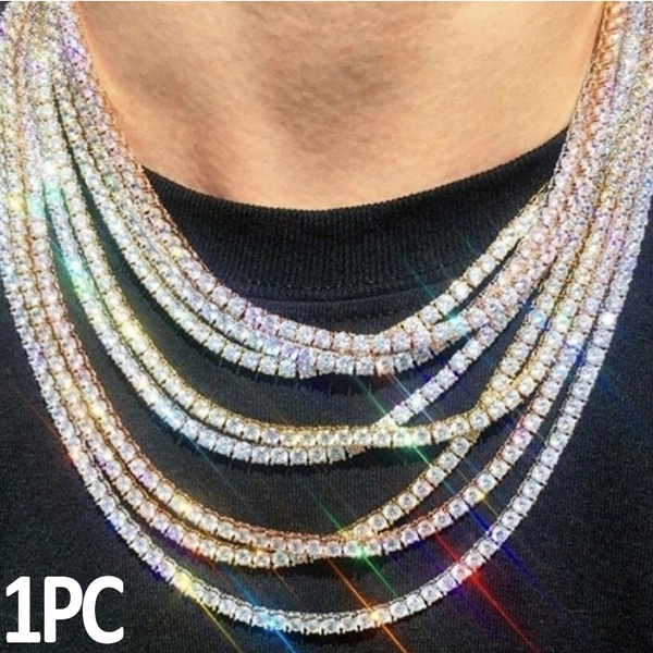 HH Bling Empire Silver or Gold Iced Out Diamond Tennis Chains for  Men,Rhinestone Tennis Necklaces for Women,Diamond chain necklaces 18-30  Inches 