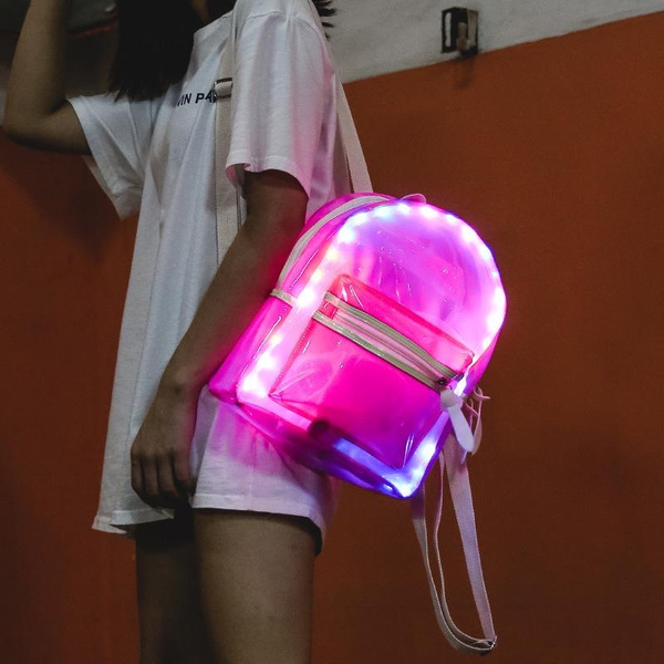 Glitter Jelly Women s Bag Lantern LED Light Transparent Backpack