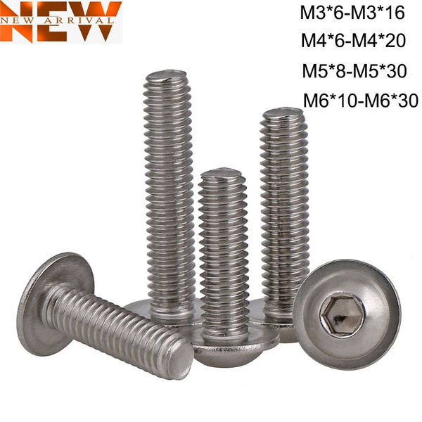 10-100pc M3 M4 M5 M6 Button Head Screw,Hex Socket Bolts  A2 304 Stainless Steel 