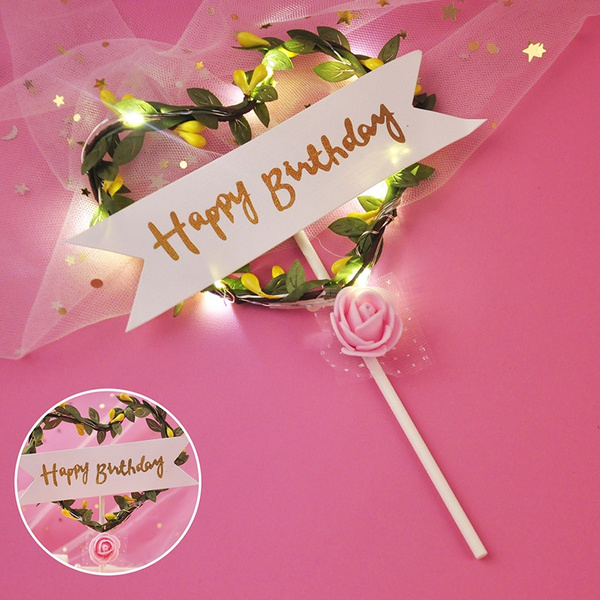 LED Flash Star/Round/Heart Cupcake Cake Toppers Baby Shower Girl for Happy  Birthday Cake Topper Party Decoration Cake Decorating