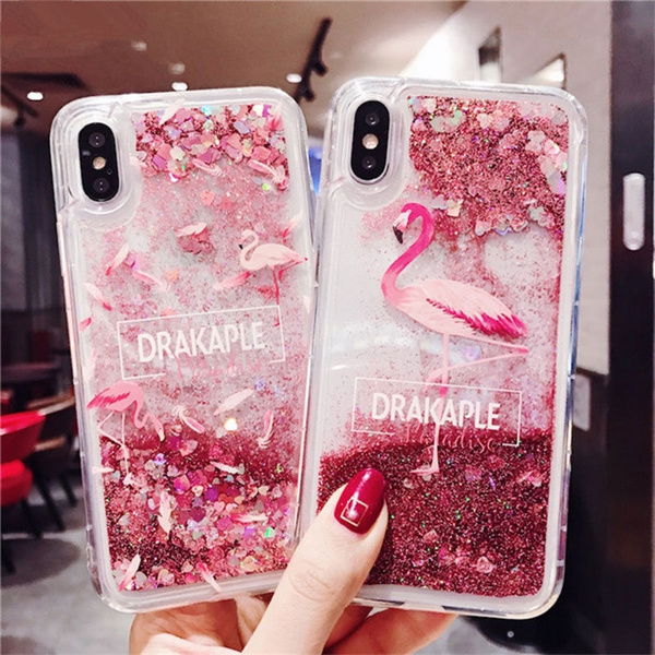 Cute Flamingo Liquid Quicksand Bling Glitter Sparkle Clear Shockproof Soft Tpu Silicone Case For Iphone 11 Pro Max 6 7 8 Plus Xr Xs Max Samsung Galaxy S Ultra S10 Plus A51