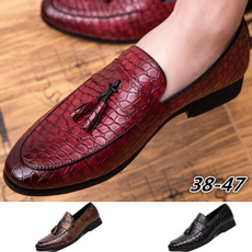 mensembossedleatherslipon, casual shoes, Tassels, leather