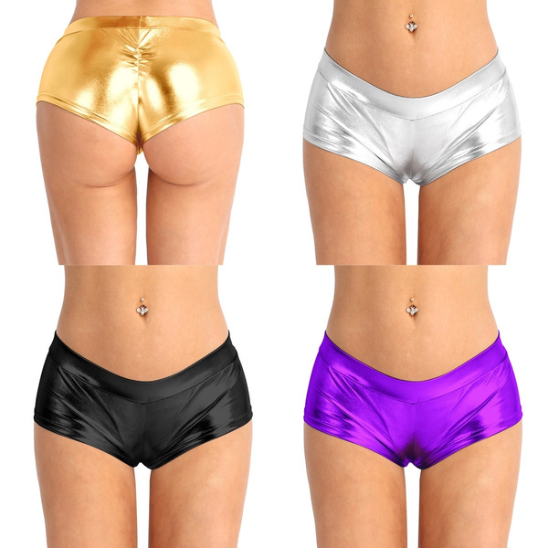 Women's Faux Leather Satin Boyshorts Panties Low Waist Booty Shorts Hot  Pants