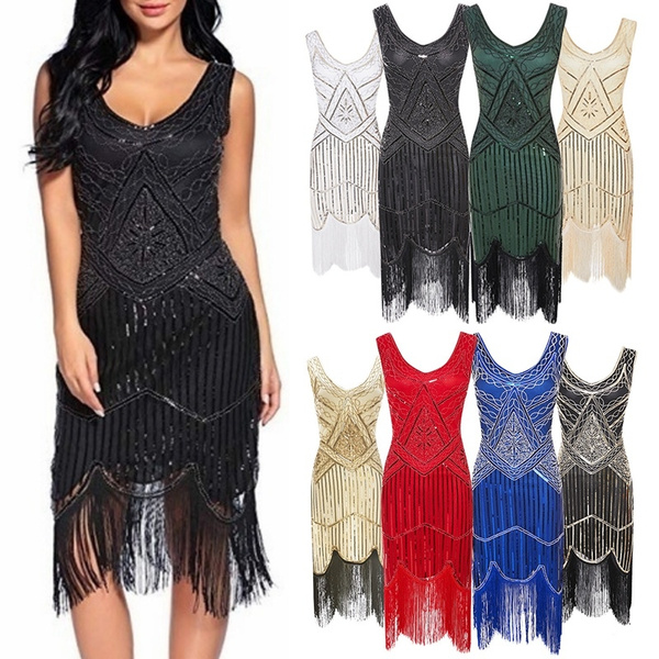 1920s Flapper Dress Roaring Gatsby Costume Dress Fringed Sequin