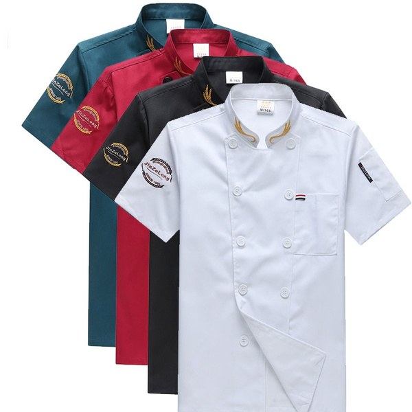 Chef Jacket Short Sleeve Cook Shirts Ear of Wheat Embroidery Restaurant ...