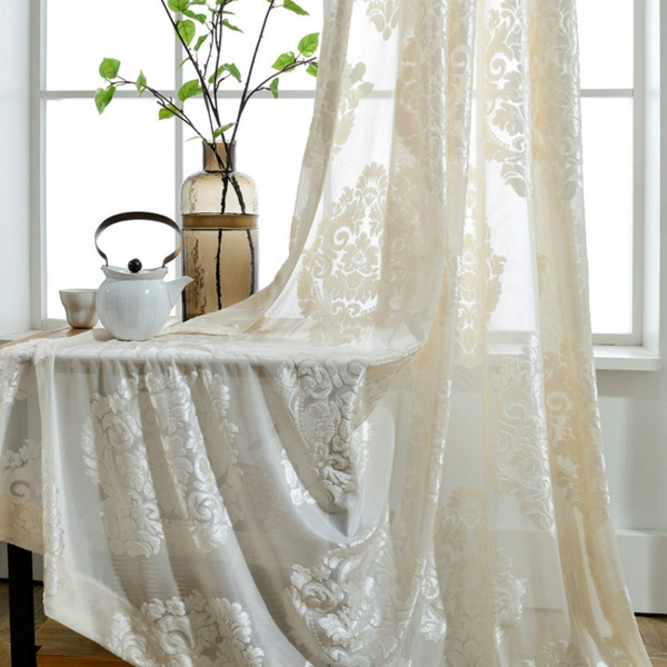 Damascus Embroidery Net Curtain Pelmet Lace Voile Tulle Window Panel Drape Sheer