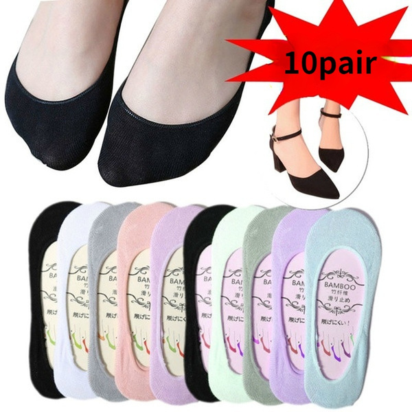 10Pair of Ladies Velvet Invisible Boat Socks Heel with Non-slip ...