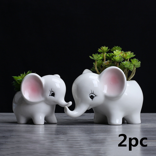 2pcs Elephant Flower Pot Modern White Ceramic Succulent Planter Pots Tiny Flower 