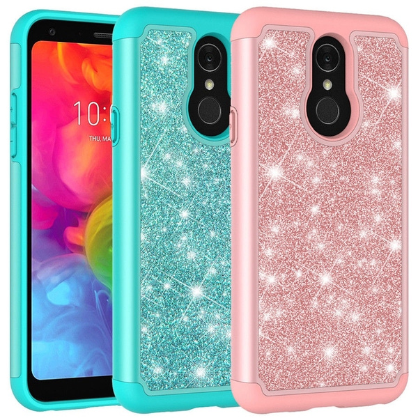 For LG Q7 Q7 Plus Case Fashion Glitter Bling Hybrid Dual Layer