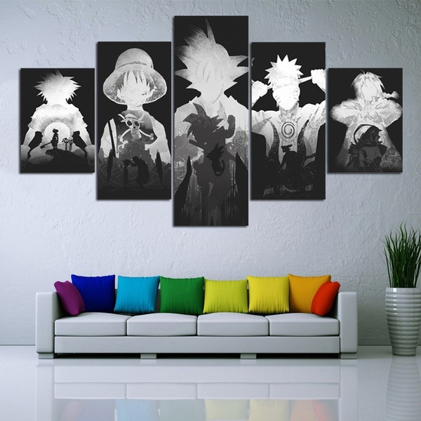 Canvas Art 5 Pieces Anime Characters Poster Naruto One Piece Luffy Dragon Ball Goku Print Wall Art Painting For Living Room Home Decor Hd Pictures Oil Painting Wish