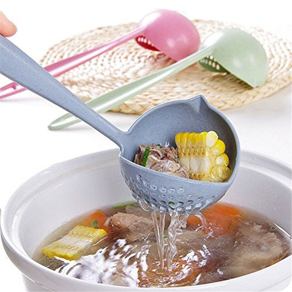 Wheat Straw Soup Colander Spoon Strainer Long Handle Hot Pot Soup Ladle Soup-slag Vegetable Filter Spoon with Holes Tableware 