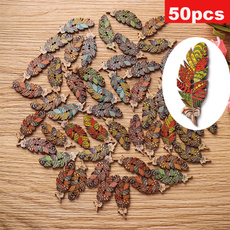 50pcs Colored Feather Shape Natural Wood Sewing Buttons DIY Wooden Chip Handcraft 