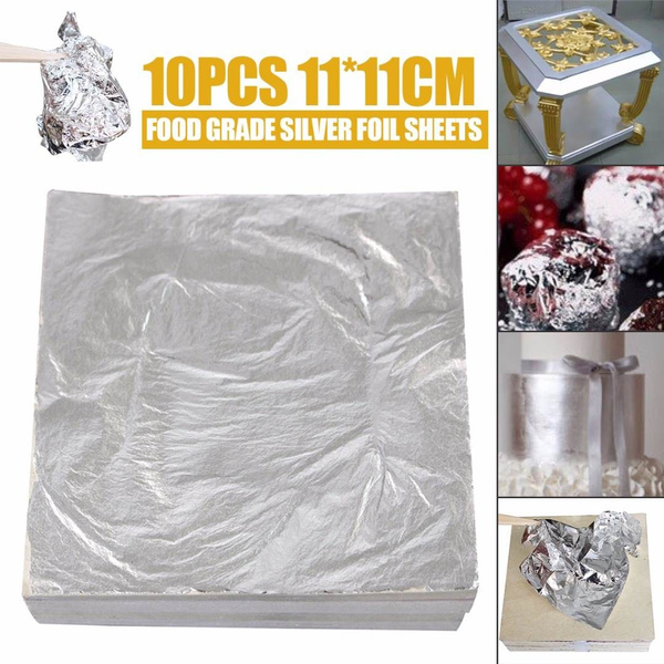 High Quality 10Pcs 11 x 11cm Edible Pure Silver Leaf Foil Sheets Food Grade  For Cake Decor