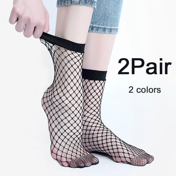 2 Pair Fishnet Ankle High Socks Mesh Lace Breathable Fish Net