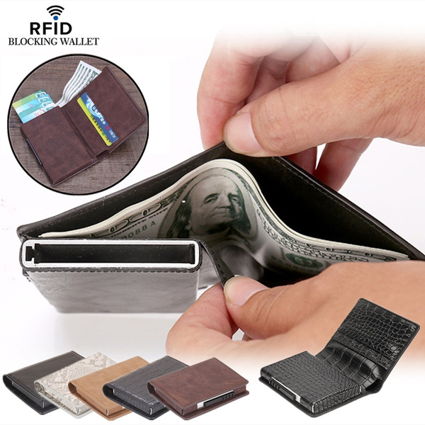 Mens RFID Blocking Leather Slim Wallet Money Credit Card Slots Coin Holder