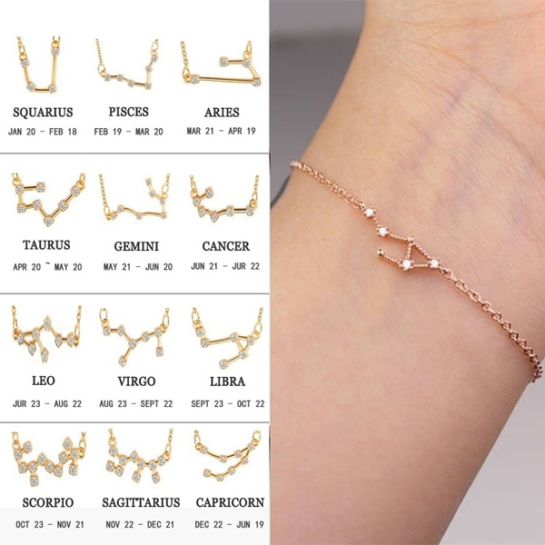 Zodiac Bracelet Minx London, star sign astrology bracelet, diamond style gold bracelet, personalised bracelet, constellation bracelet