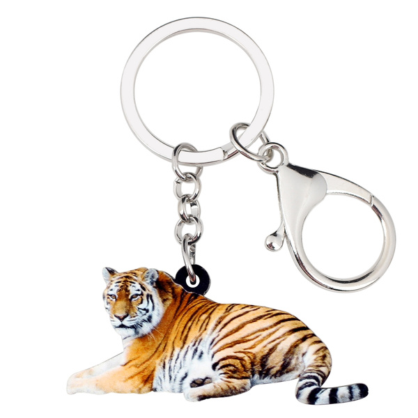 Enamel Siberian Tiger Crystal Rhinestone Keychains Cute Animal