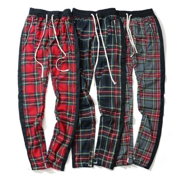 red plaid track pants mens