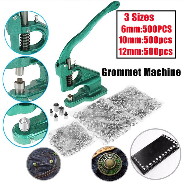 3 Die Hand Press Grommet Hole Punch Machine 500Pcs Grommets & Eyelet Set