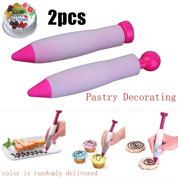 2pcs） Silicone Writing Pen Cake Pastry Chocolate Baking Gadgets,Cake Cookie Pastry Cream Chocolate Icing Decorating Syringe red
