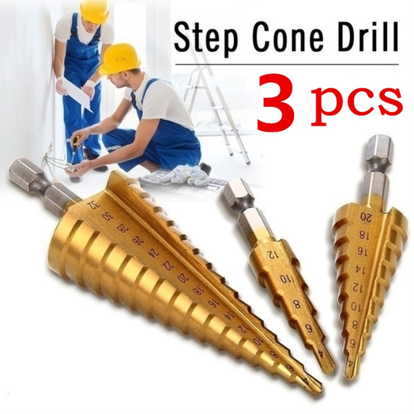 3X HSS Step Drill Bit Set Large Cone Titanium Bit Set Metal Hole Cutter Pouch, 
