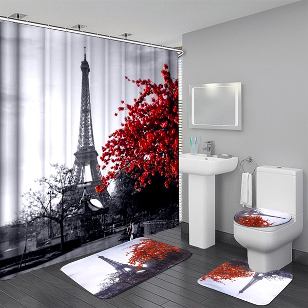 Eiffel Tower Paris Landscape Bathroom, Curtain And Rug Sets