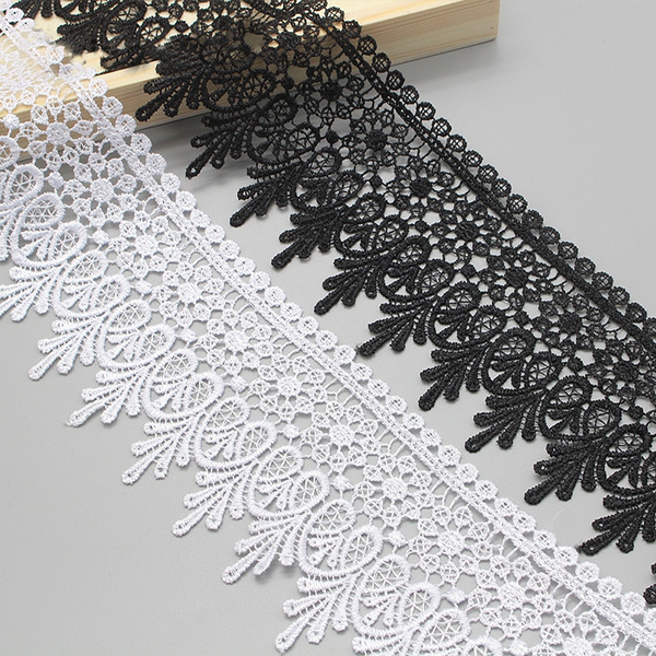 1y/2y 9cm Black/White Embroidered Net Lace Fabric Trim Ribbons DIY