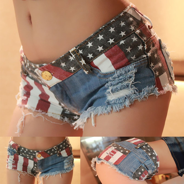 Fashion Sexy Summer Women Denim Short Shorts American Flag Shorts Jeans