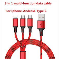 1.2M Nylon 3 in 1 mobile phone data cable for Iphone, Android and Type C charging cable