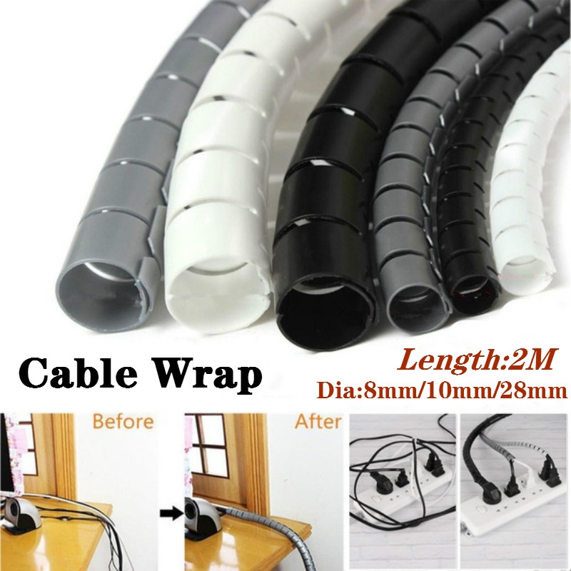 Spiral Tube Cable Wire Wrap Computer Cord Management 25mmx2M White by Uptell