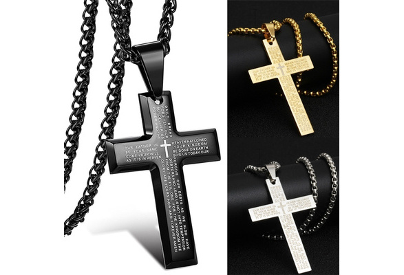 AkoaDa New Stainless Steel Vintage Black Gold Silver Cross Pendant  Lordand#39;S Prayer Bible Necklace 22 Inch For Men Women