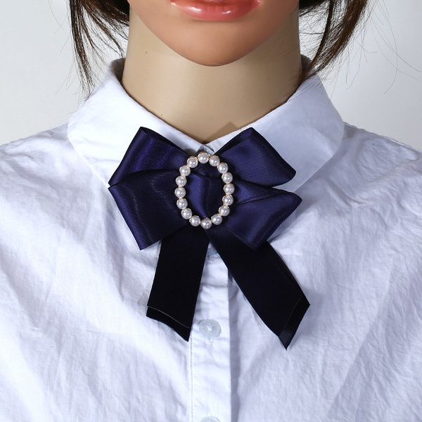 SGFEHAN Brooch Korean Fabric Bow Tie Brooch Pins Rhinestone Pearl Neck Tie  Shirt Collar Pin Fashion Jewelry Brooches for Women Accessories Metal