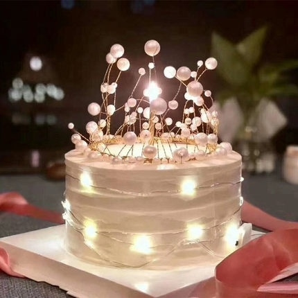 かわいいプリンセスクラウン手作りパールクラウンケーキトッパー結婚式誕生日ケーキデコレーション Wish