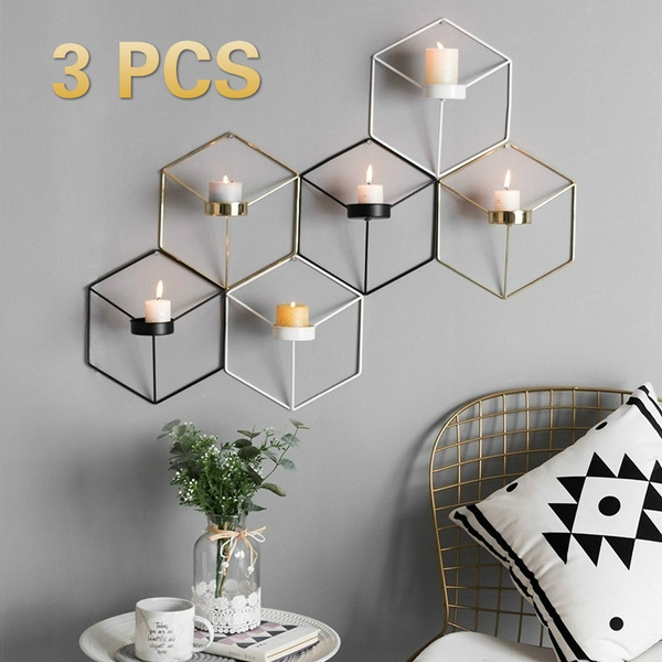 Nordic Style 3D Geometric Candlestick Metal Hanging Candle Holder Home Decor Art 