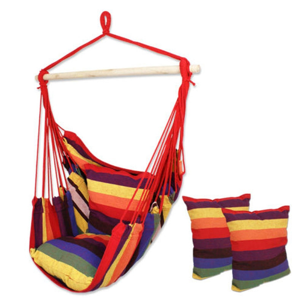 Distinctive Cotton Canvas Hanging Rope Chair with Pillows Rainbow Wish