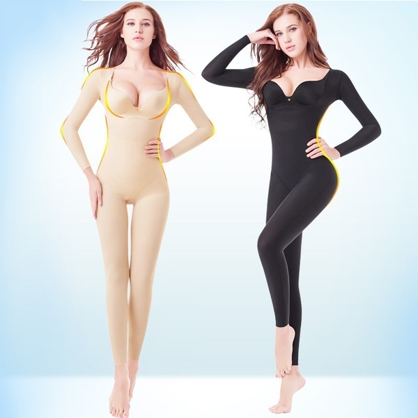 Body Shaping Full Cover Bodysuit Seamless Slimming Shapewear Long Sleeve  Stretchy Shaper Women Bellies S-2XL