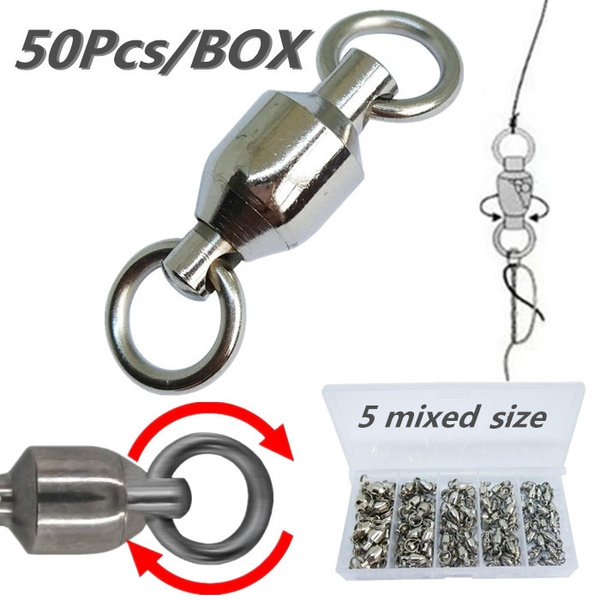 50Pcs/box Ball Bearing Swivel with Solid Ring Fishing Swivel Sea Fishing  Hook Connector Tackle Tools