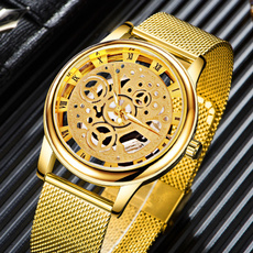 Men's Watches Luxury Business Mens Watch Men Fashion Vintage Skeleton Quartz Wrist Watch Stainless Steel Mesh Strap Ultra Thin Dial  Clock for Men Montre Homme