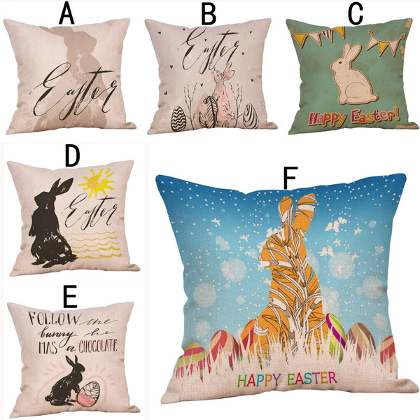 Happy Easter Bunny Pillow Cover Linen Sofa Cushion Cover Home Taie d'oreiller Bon