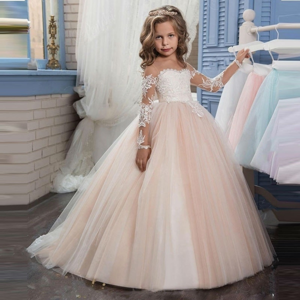 Lace and Tulle Off-the-Shoulder First Communion Flower Girl Full Lengt –  Sparkly Gowns