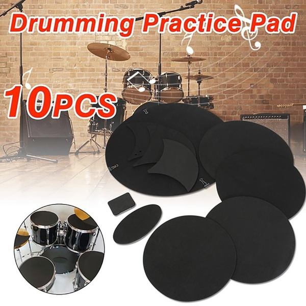 10Pcs Bass Snare Drum Sound Eliminate Quiet Mute Drumming Practice Pad Set, Black Geek
