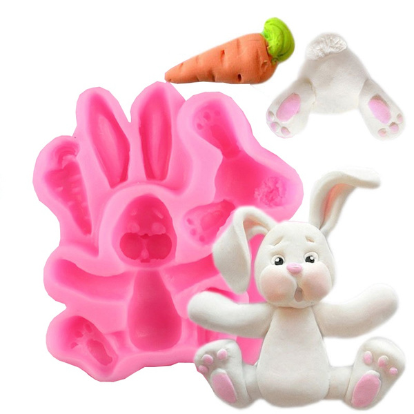 3D Rabbit Easter Bunny Silicone Mold Cupcake Fondant Cake Cookie Baking Mould